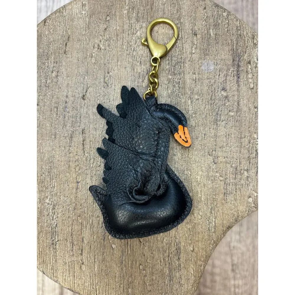 Genuine Leather Black Swan Beautiful Purse Charm Boho Black Swans Bag Charm